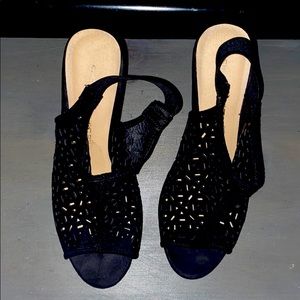 Chinese laundry black suede wedges